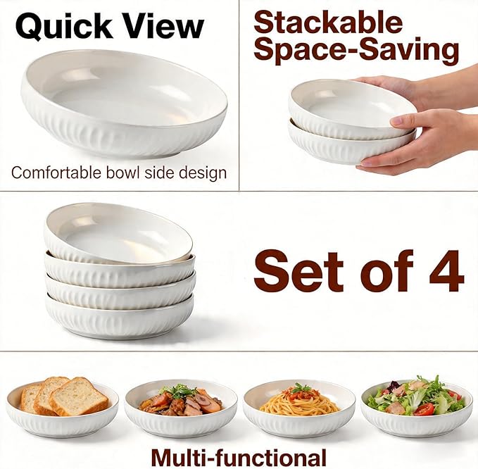 8 Inch Ceramic Pasta Bowls, 4 Pack, 34 Oz Serving Bowls, dishwasher and oven - Image 4