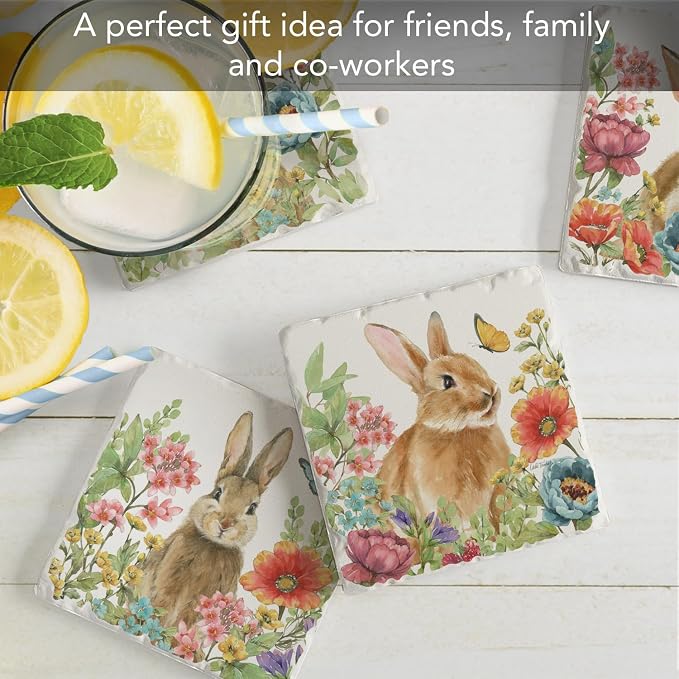Thirstystone Garden Bunnies 4 Pack Assorted Tumbled Tile Stone Coasters | 4" - Image 5
