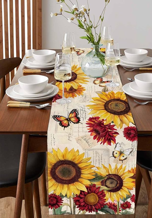 Sunflower Farmhouse Table Runners 72 Inches Long, Spring Summer Retro Table - Image 2