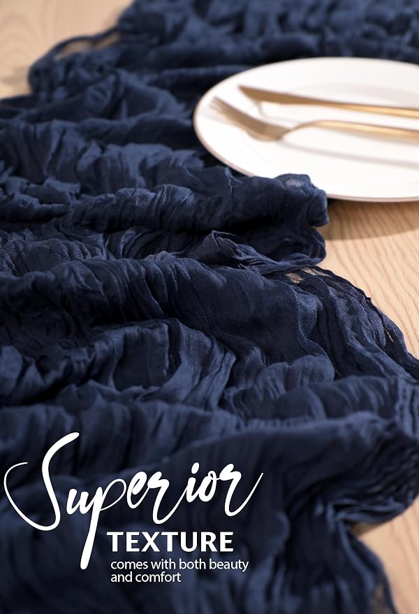 Showgeous 2 Pack Navy Blue Cheesecloth Table Runners Boho Wedding Decor | - Image 4