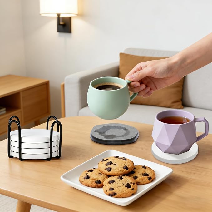 Azhou 6Pcs Absorbent Diatomaceous Earth Coasters Set - Image 7