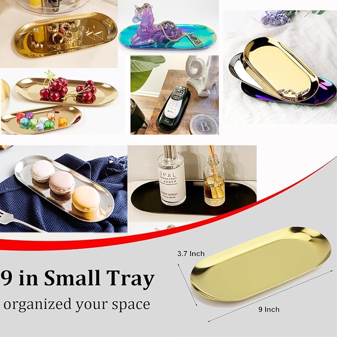 Stainless Steel Decorative Tray, 9 Inch Long, Jewelry Dish Cosmetics Organizer - Image 2