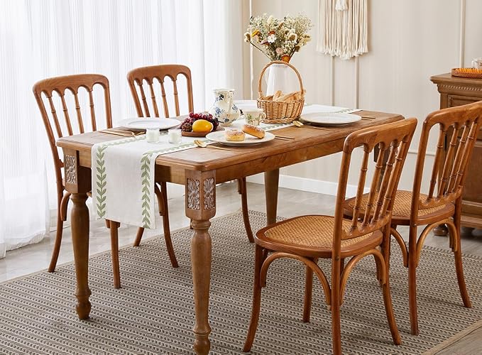 Embroidered Table Runner, Light Green Table Runners 60 Inches Long | Linen - Image 6