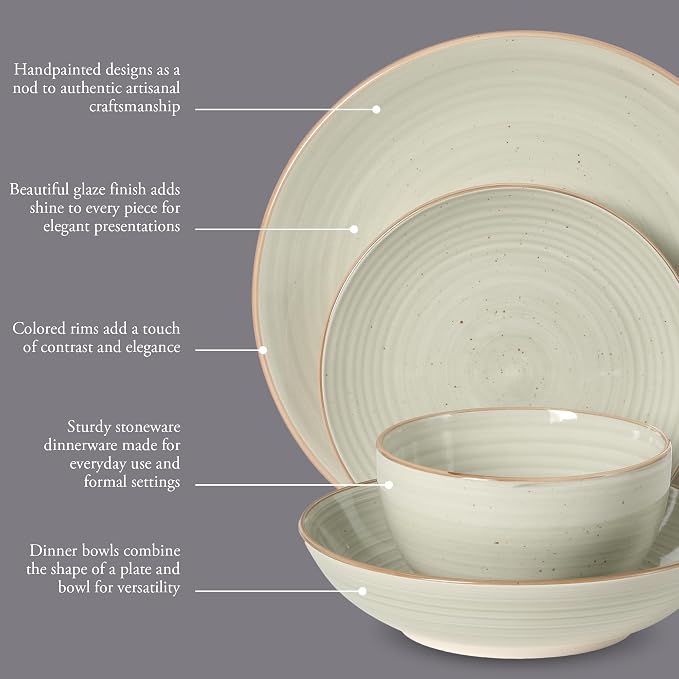 Gibson Home Stonebury 16 Piece Plates and Bowls Cream Grey Dishes - Image 3