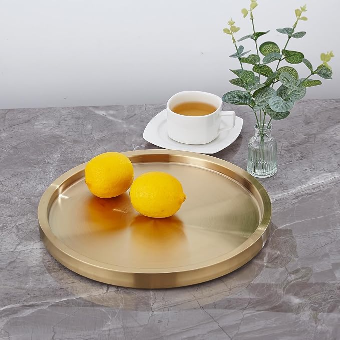 Stainless Steel Round Bar Serving Tray 12.5", Double Wall, Ideal Coffee Table - Image 7
