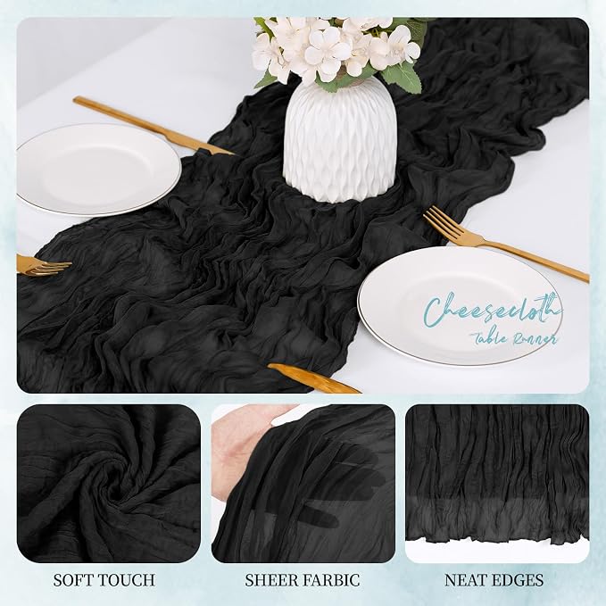 12 Pack Black Cheesecloth Table Runner 17x108 Inch Semi Sheer Boho Gauze Cheese - Image 3
