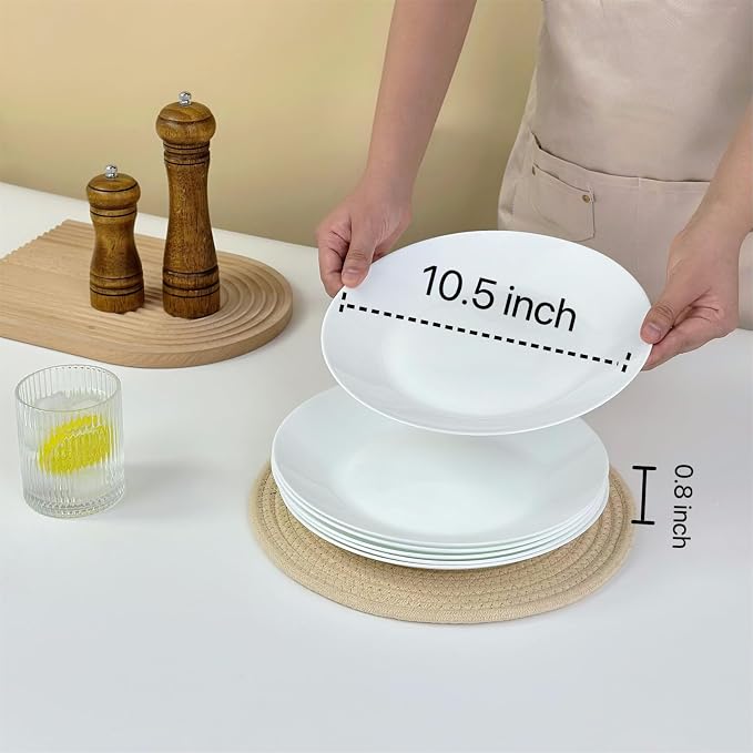 White Bone China Dinner Plates 10.5 Inch Set of 6 Microwave Dishwasher Safe | - Image 2