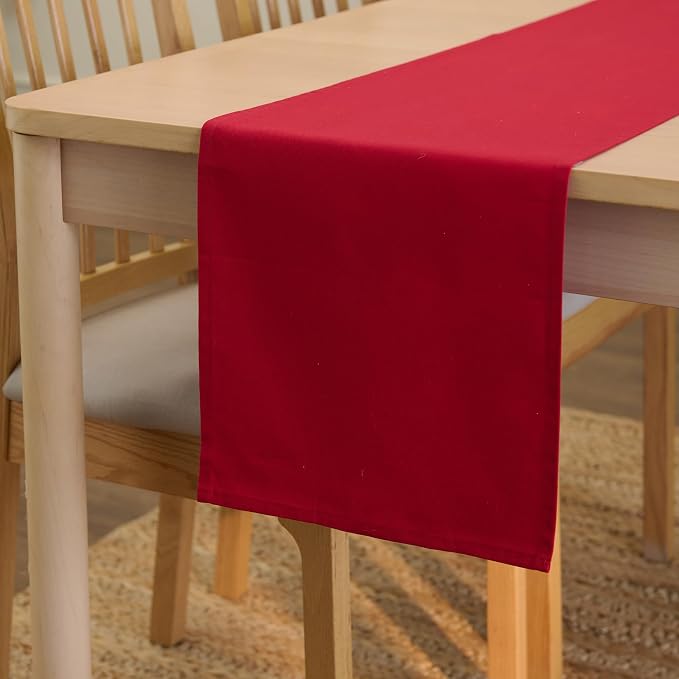 Encasa XO Table Runner, Cotton Canvas Dining Runner 13"x104" | Deep Red by EncasaXO