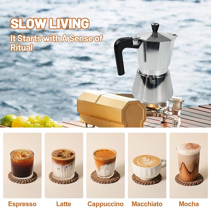 6 Cup Aluminum and Stainless Steel Moka Pot Espresso Stovetop Coffee | Maker - Image 8