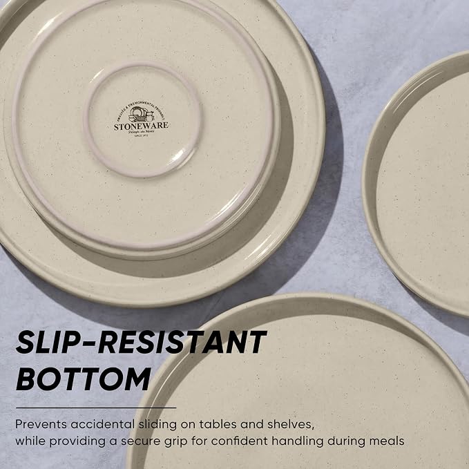 E-far 7.9 Inch Ceramic Dinner Plates, 6-Piece Stoneware Salad Plates, Khaki | - Image 5