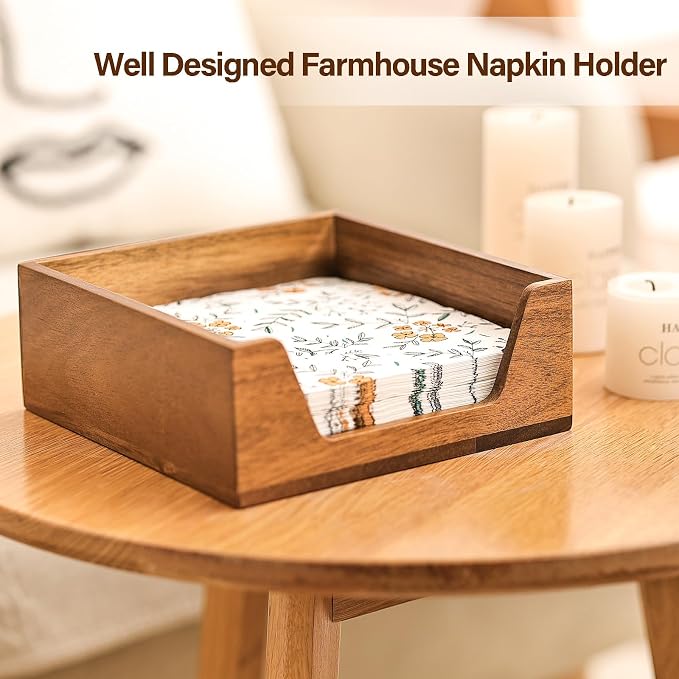 Napkin Holder for Table with Side Large Opening, Farmhouse Style | Wooden - Image 5