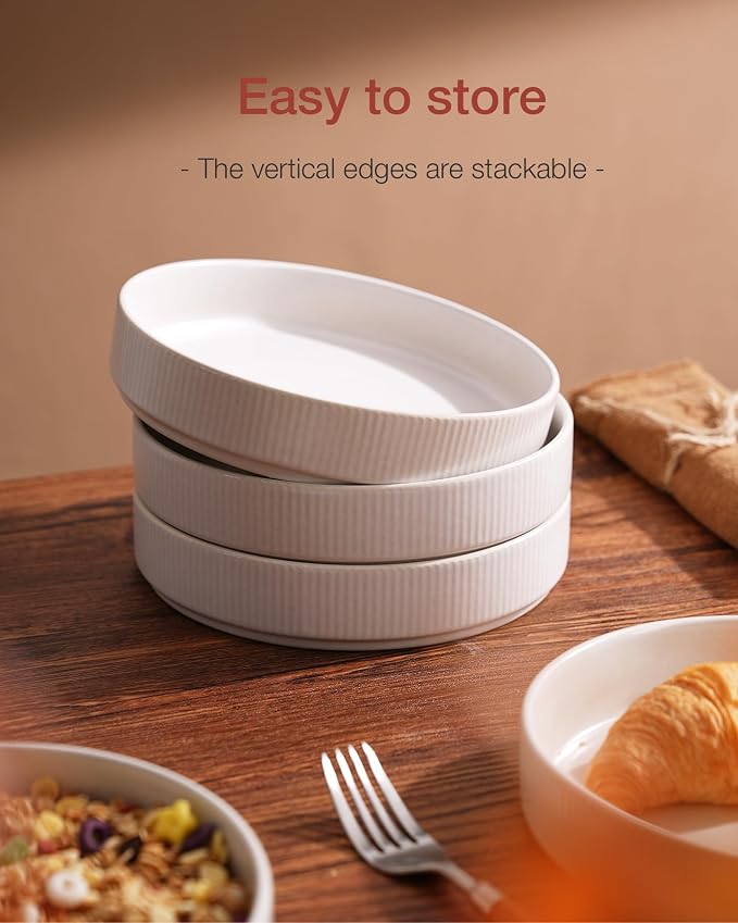famiware Star 8.25" Pasta Bowls Set of 6, Bowl Plates, Matte White | Microwave - Image 5