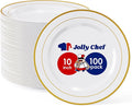 100 Pieces Gold Plastic Plates, 10 Inch Elegant Disposable Dinner White by JOLLYCHEF