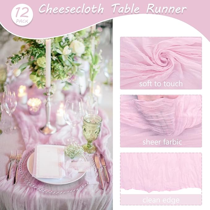 12 Pack 10Ft Cheesecloth Table Runner 35x120 Inch Boho Gauze Table Runner - Image 4