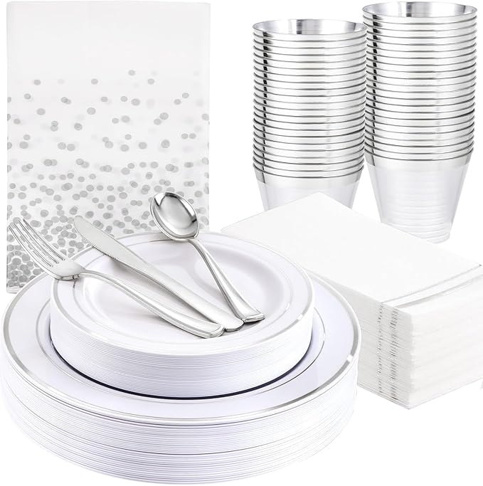 GATHER 176PCS Silver Plastic Plates by Gather