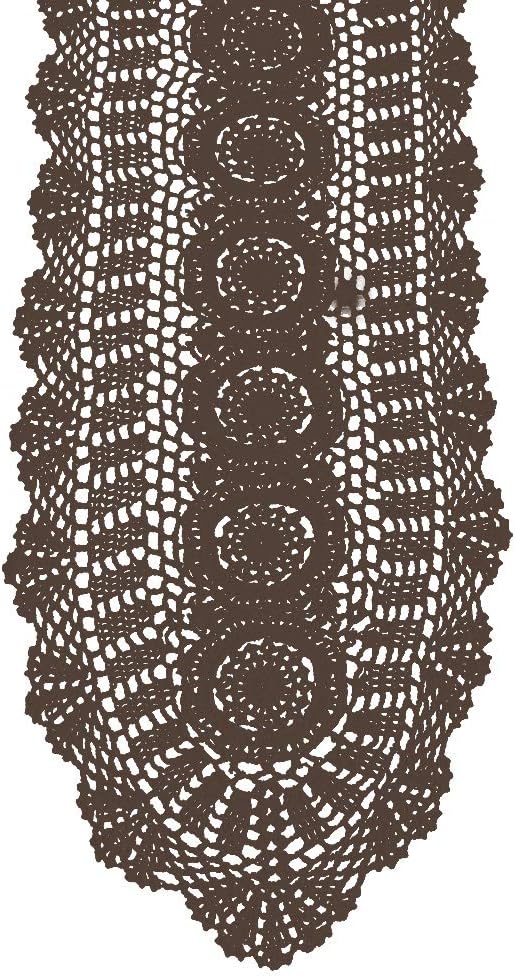 Cotton Handmade Crochet Lace Table Runner Dark Brown 12x60 Inch | Oval by KEPSWET