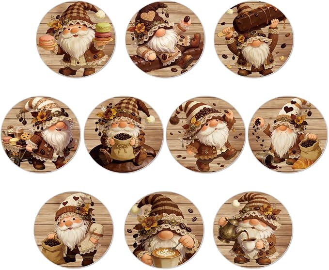 10pcs Coasters for Drinks Cute Coffee Gnome Absorbent Coasters Set Round by Unknown