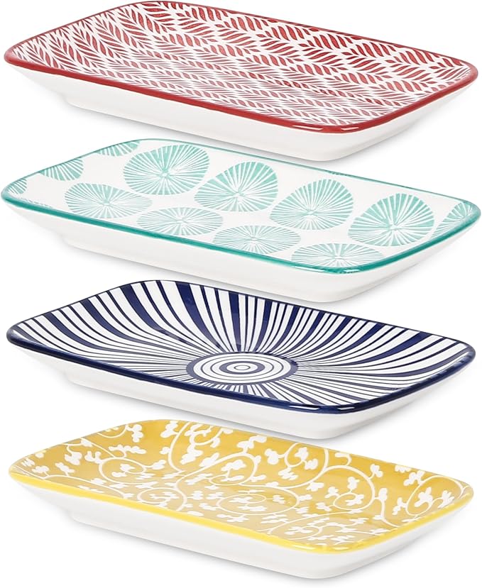 Selamica Ceramic Rectangular Salad Plates Set of 4, Small Serving Plates by Selamica