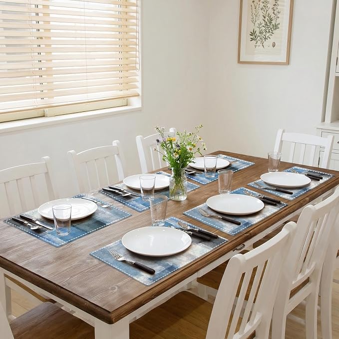Emvency Farmhouse Placemats Set of 6, 12x18 Inch, Geometric Blue Grey | - Image 5