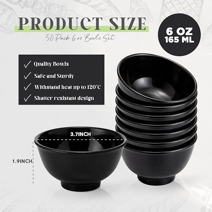 Tioncy 50 Pcs Bowls Set Unbreakable Dessert Soup Salad Bowls - Image 2
