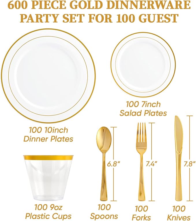 FOCUSLINE 600 Ct Gold Dinnerware Set - Image 2