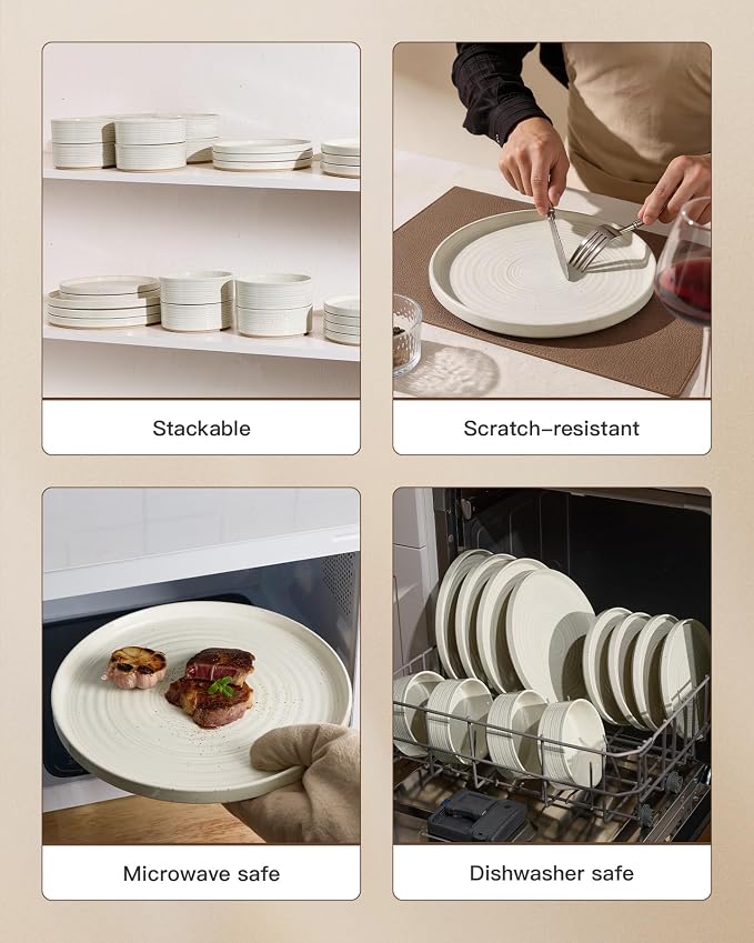 Stoneware Dinnerware Set for 4, Plates and Bowls - Image 5