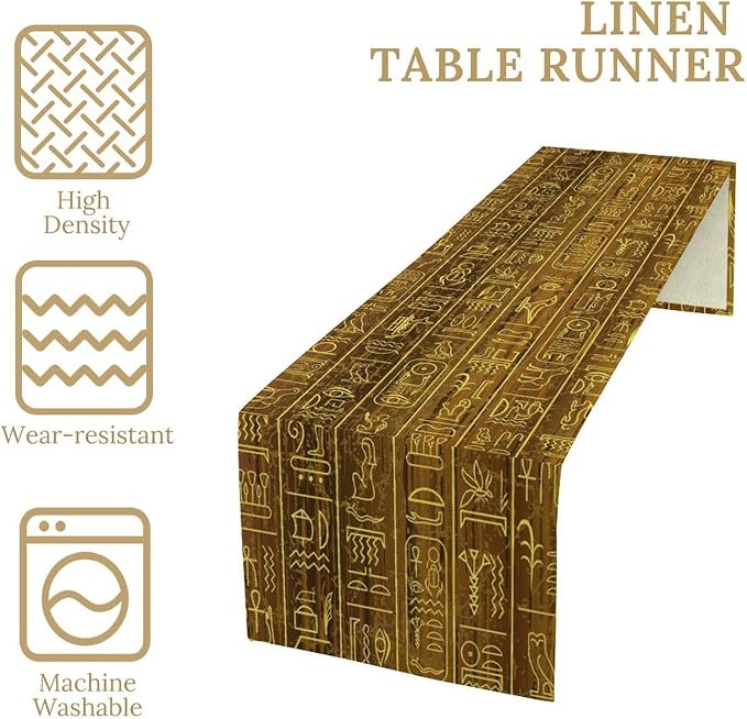 Vintage Egyptian Table Runner Golden Egypt Hieroglyphics Old Logographic - Image 4