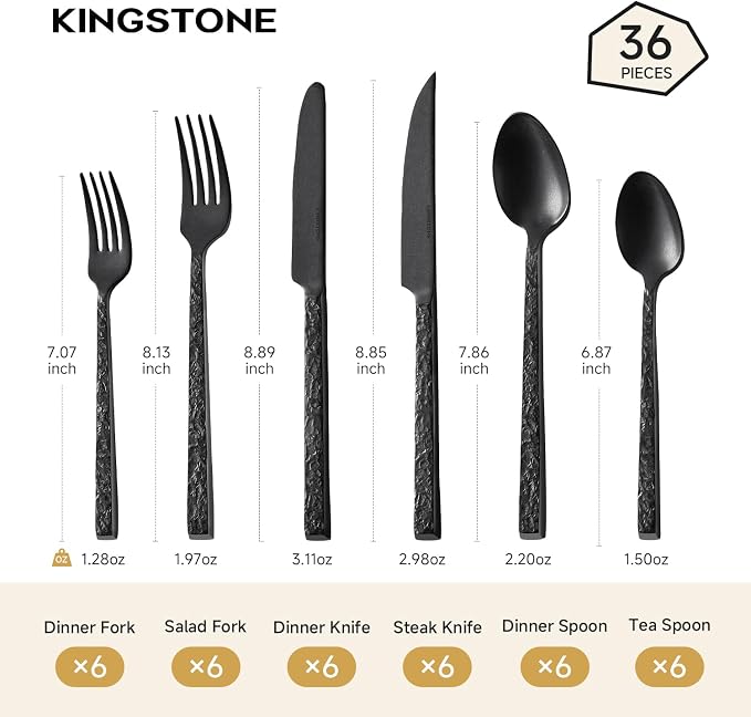 36 Pcs Black Hammered Silverware Set - Image 2