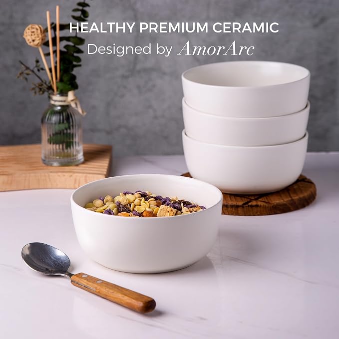 AmorArc Stoneware Cereal Bowls Set of 4, 26oz Soup Ceramic Bowls Set | Modern - Image 5