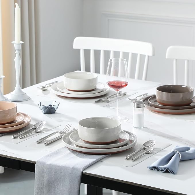MALACASA Plates and Bowls Sets, 12 Pieces Modern Stoneware Dinnerware Set - Image 6