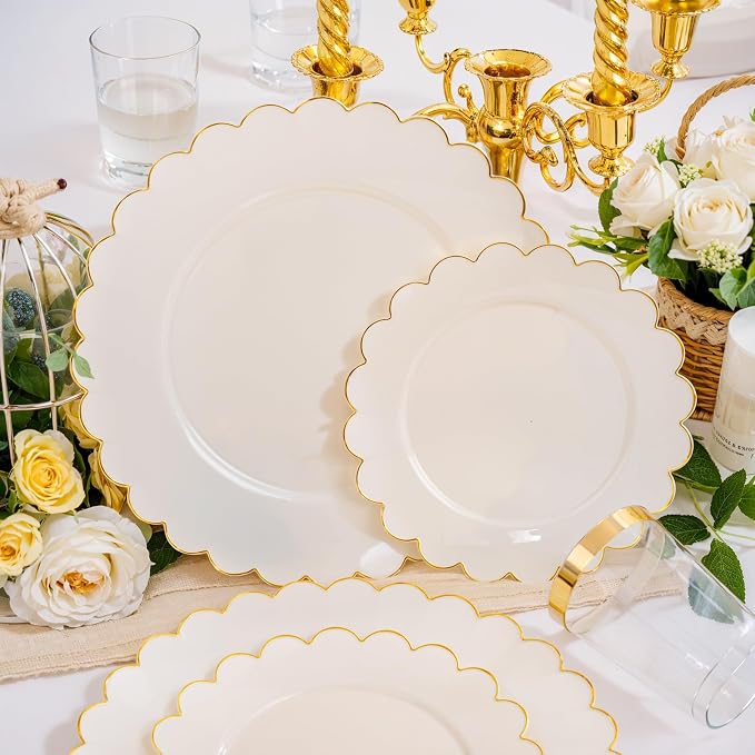 LIYH 210Pcs Ivory Scalloped Plastic Plates, Elegant Platos Desechables Elegantes - Image 4