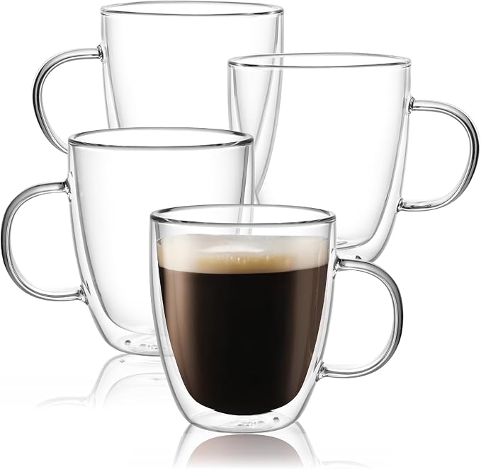 CNGLASS Large Glass Coffee Mugs 17oz, Double Walled Insulated Clear Coffee Cups by CNGLASS