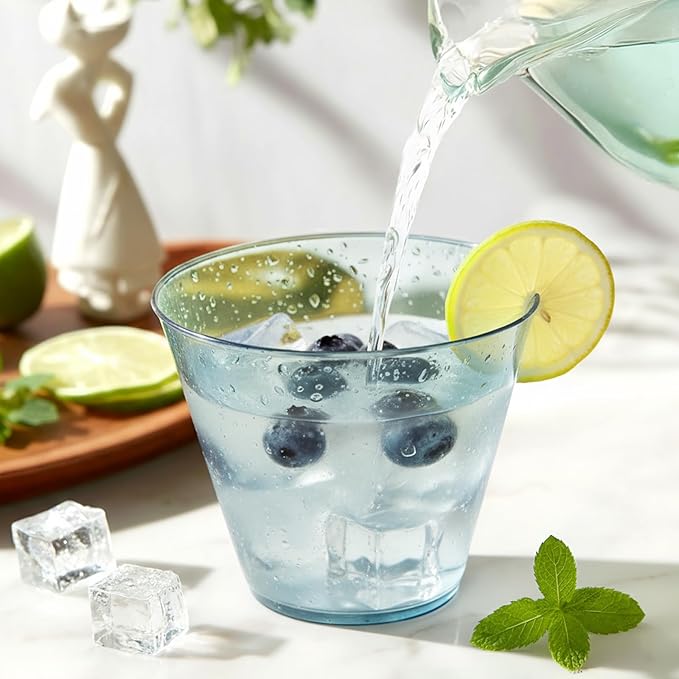 Glowserve 9 OZ Blue Disposable Plastic Cups Cocktail Cup 50 Pack | Fancy - Image 4