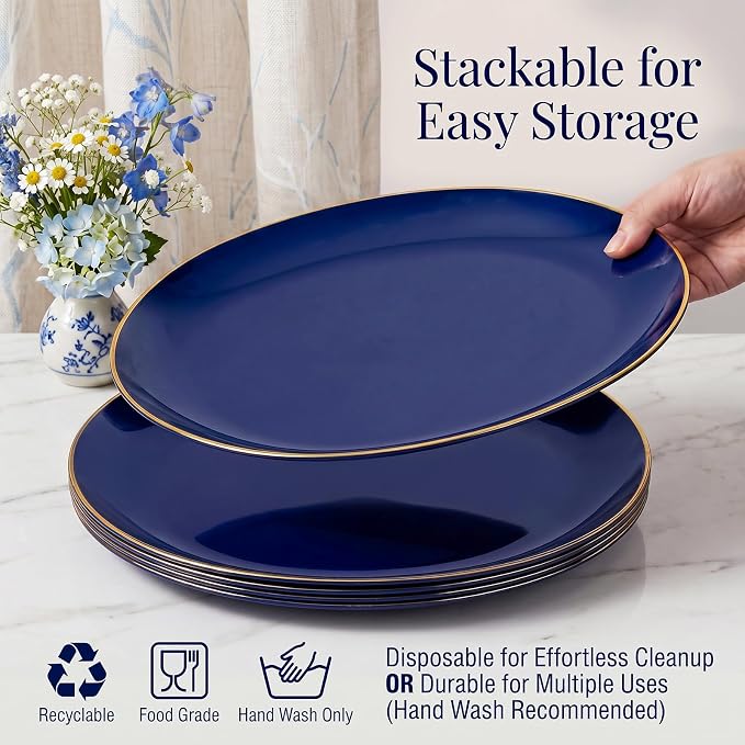 6PCS Oval Blue Plastic Plates - Image 5