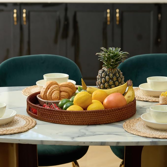 16.9 inch Round Rattan Tray, Woven Large Serving Tray - Image 6