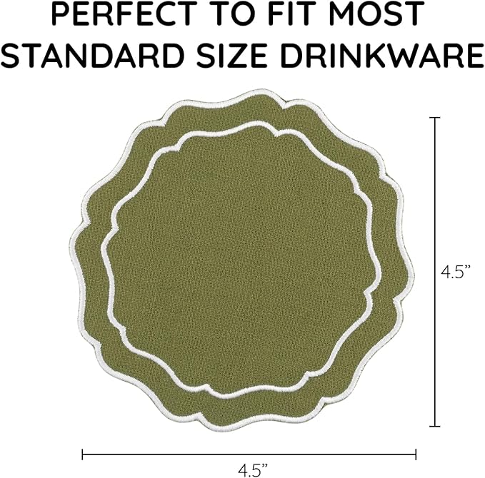 Linen Coasters for Drinks, 4.5 inch, Lime | Absorbent Linen Drink Mats - Image 3