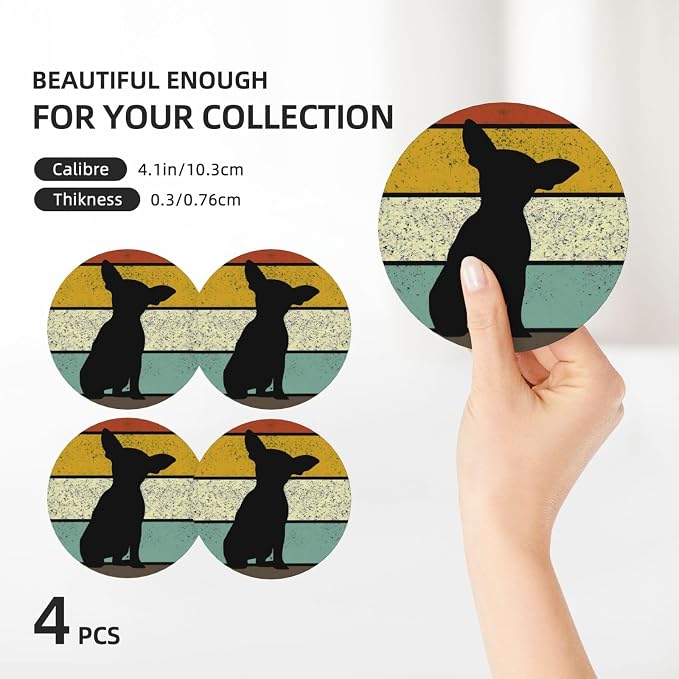 Chihuahua Dog Coasters Set of 4, Absorbent Ceramic Drink Coasters Cup Mat - Image 3