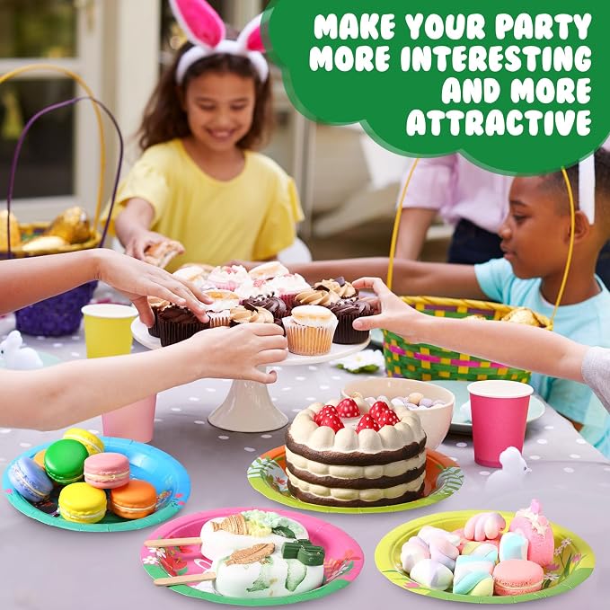 120 Pieces Happy Easter Paper Plates Bulk 7 Inch Bunny Eggs Disposable Easter - Image 4