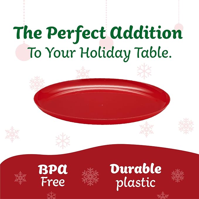 PLASTICPRO 30 Pack 8.6'' Christmass Red Plastic Party Plates Edge Collection - Image 7