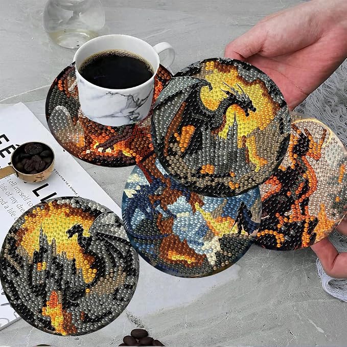ijbnhd 8 PCS Dragon Diamond Art Coasters Kits - Image 4