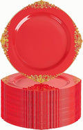 Nervure 100Pcs 7.5'' Red Plastic Plates, Disposable Plates by Nervure