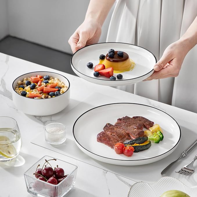 MALACASA Plates and Bowls Sets, 12 Pieces Modern Porcelain Dinnerware Set - Image 8