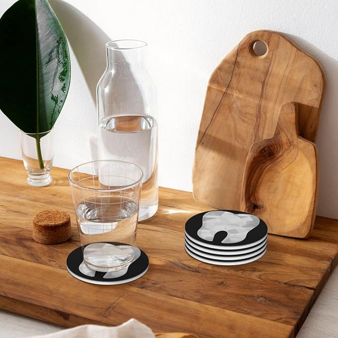 Tooth Dental Dentist Black Coasters Set of 4, Absorbent Ceramic Drink Coasters - Image 7