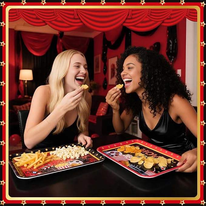 Vesici 4 Pack Movie Night Melamine Serving Trays, 13 x 10 Inch Rectangular - Image 4