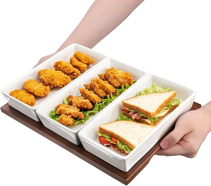 Elsjoy 3-Section Serving Tray, Wood Divided Serving Dish - Image 4
