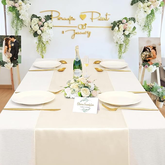 Ivory Table Runners 16 Pack 12x108 inch Silk Satin Smooth Fabric | Satin Table - Image 5