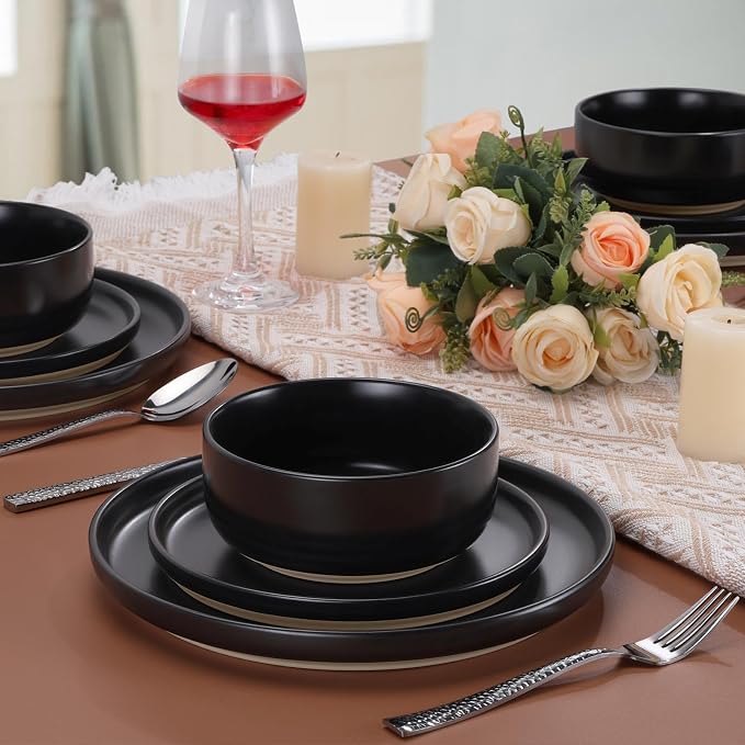 LIANYU Plates and Bowls Sets for 2, 6 Piece Stoneware Dinnerware Set, Porcelain - Image 8