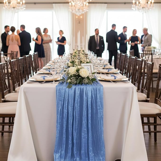 8 Pack Blue Cheesecloth Table Runner 120 Inch Boho Wedding Decor | Cheesecloth - Image 8