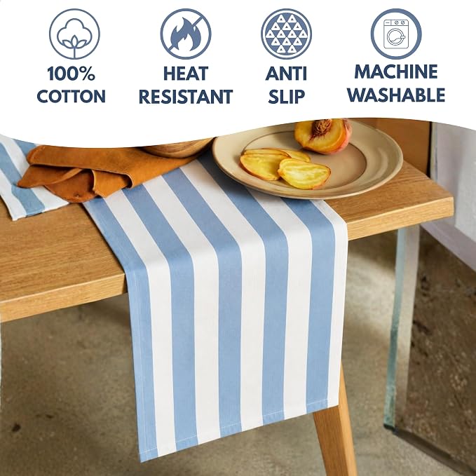 Folkulture Table Runner 90 Inches Long Blue & White Striped Cotton Coastal - Image 4