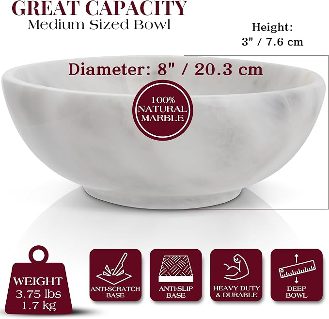 Gusto Nostro 8" Luxury White Marble Decorative Bowl - Image 3